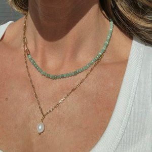 Necklace Pearl Waterproof Pearl paperclip chain gold layering necklace PRETTY